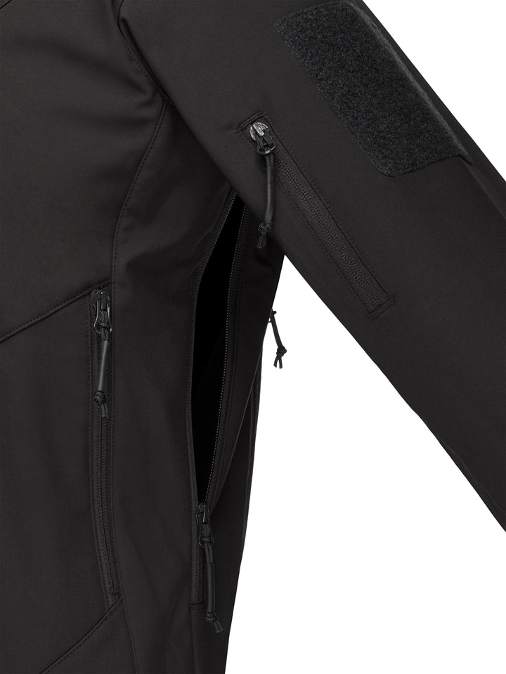 Virtus Astraes jacket in jet black — front zip detail