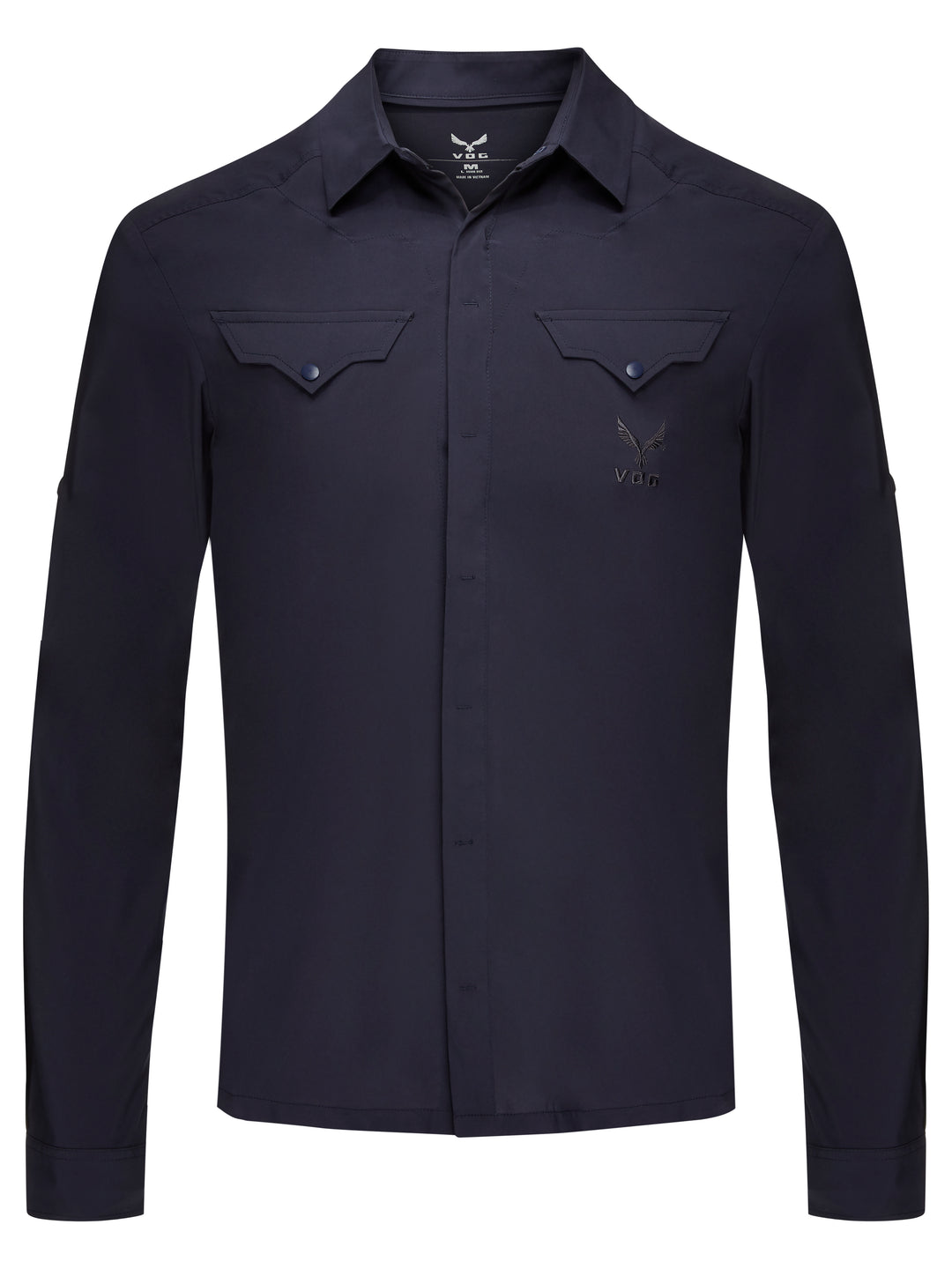 Virtus Renegade woven utility shirt in dark navy — lightweight polyester mid-layer