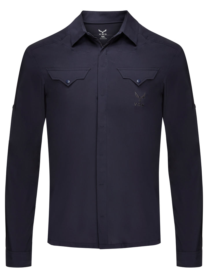 Virtus Renegade woven utility shirt in dark navy — lightweight polyester mid-layer