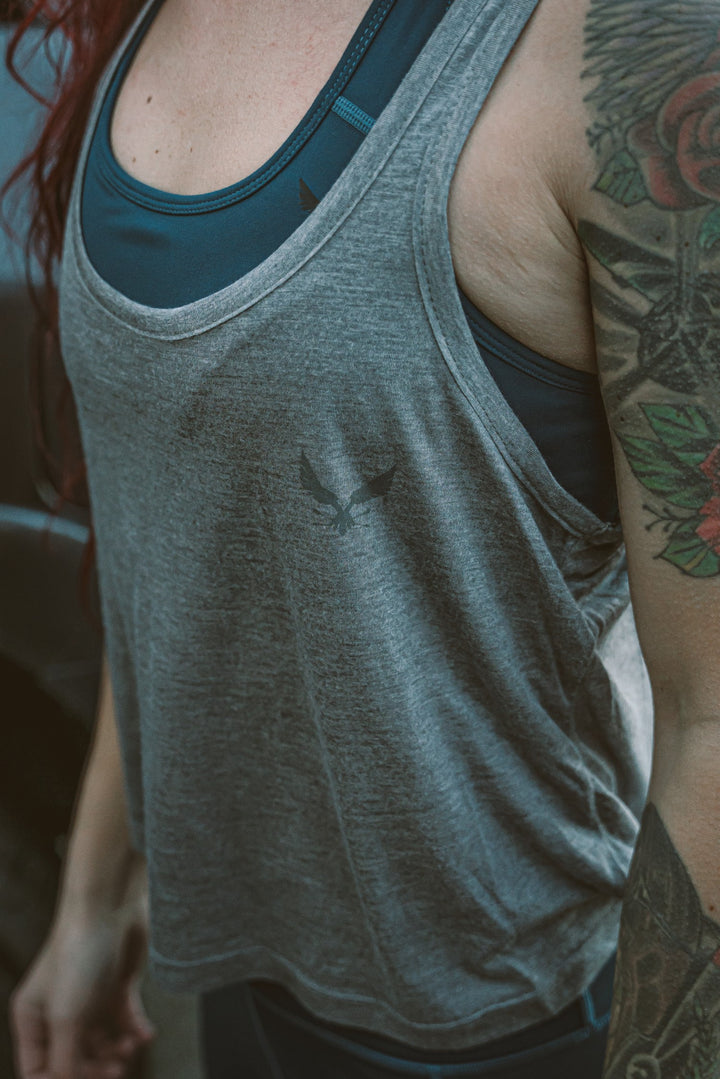 Virtus Burnout ladies tank top — studio view