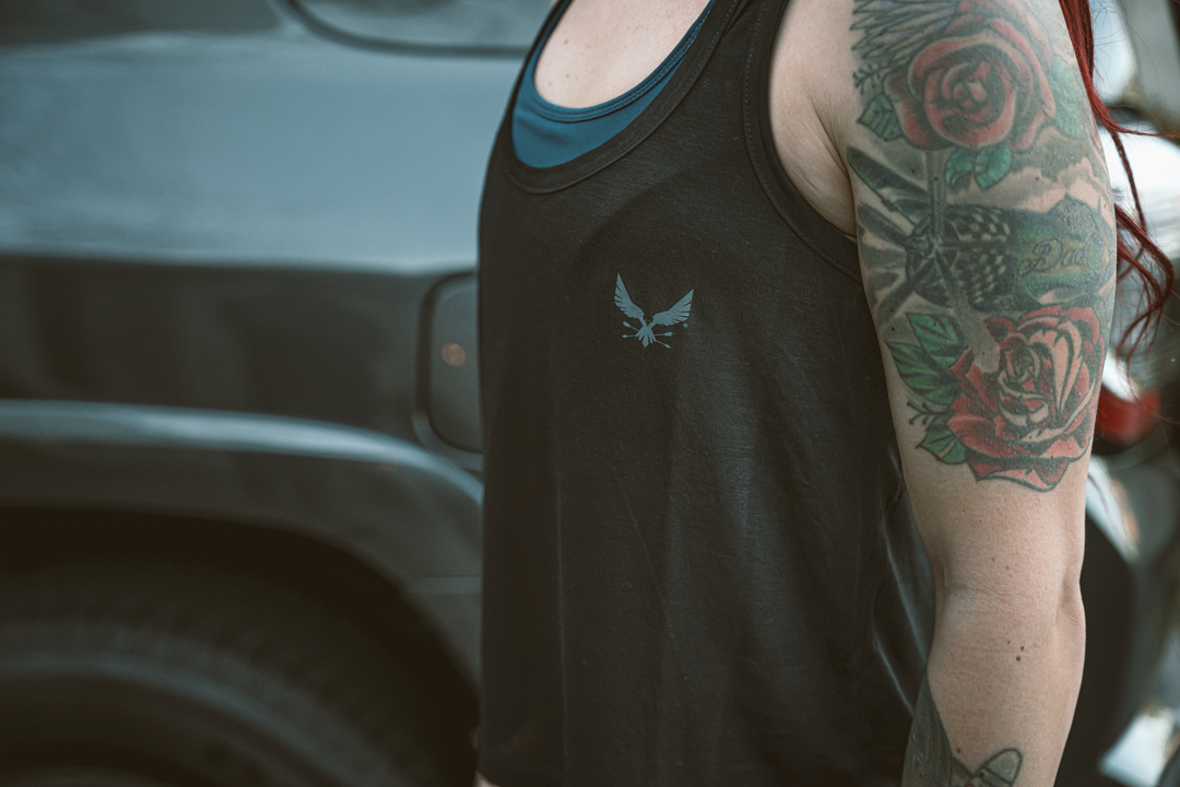 Virtus Burnout ladies tank top — fabric and print detail